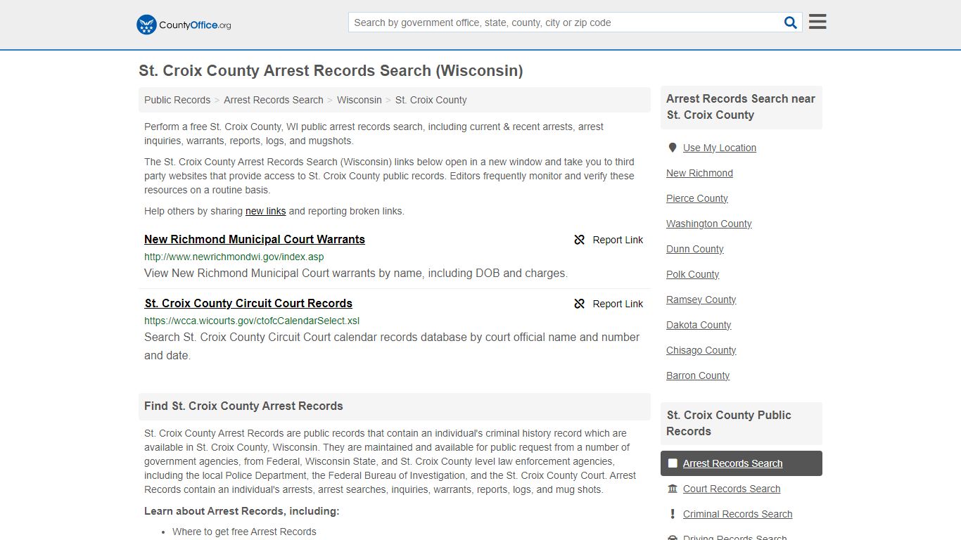 St. Croix County Arrest Records Search (Wisconsin)