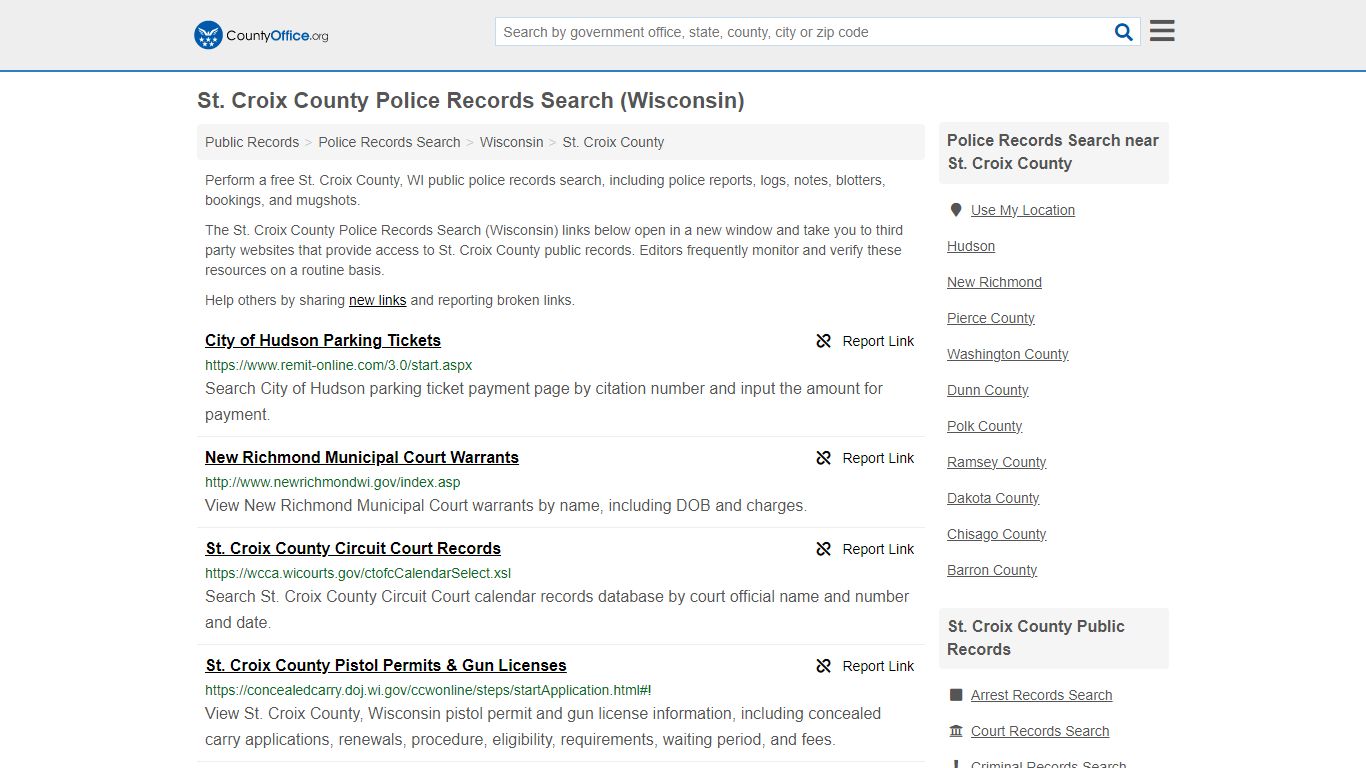 St. Croix County Police Records Search (Wisconsin) - County Office
